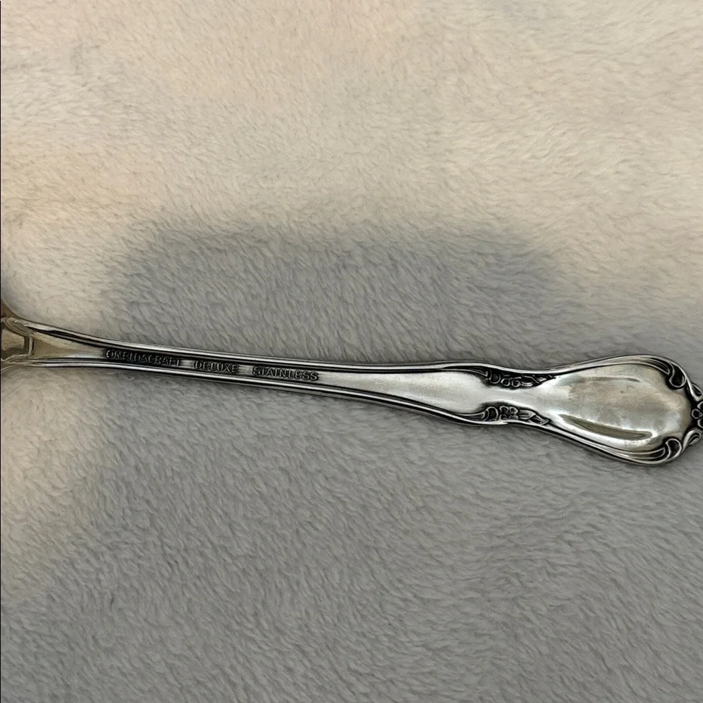 Oneidacraft Deluxe Stainless Serving Spoon, soup spoon and  Fork Glossy Silver